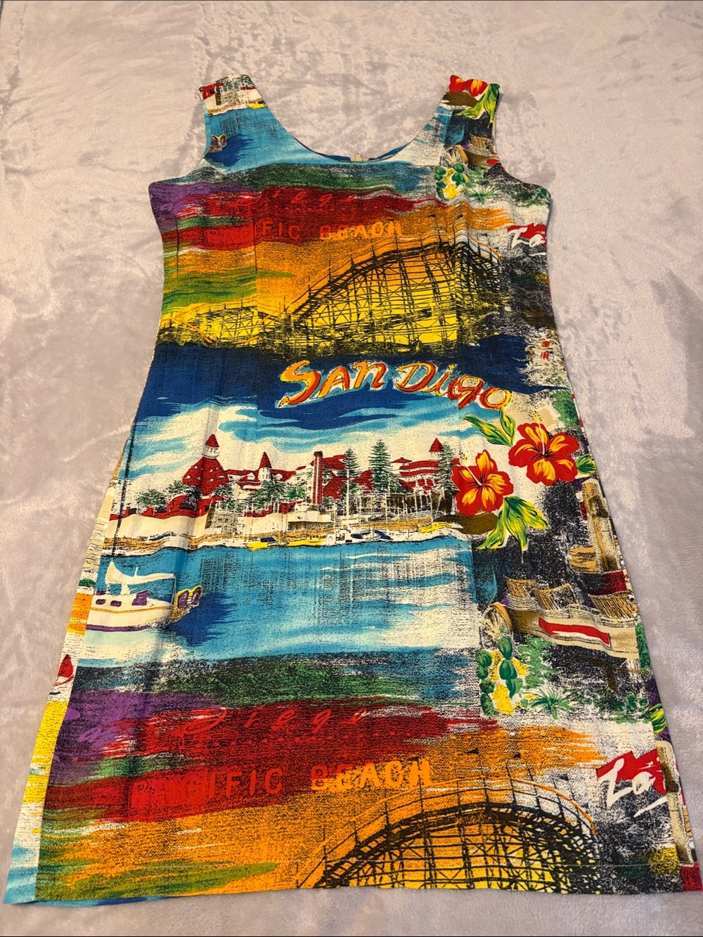 Jams World San Diego Scenic Print Dress - Blue, Yellow, Red, Green